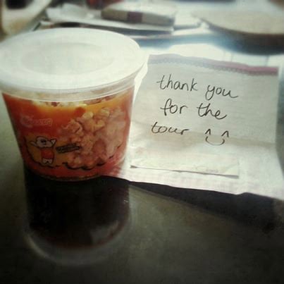 High praise for a job well done – a note and kimchi popcorn!