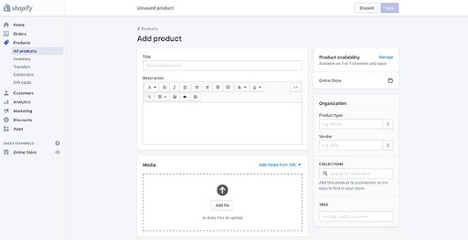 add products shopify