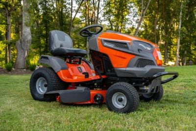 an orange lawnmower