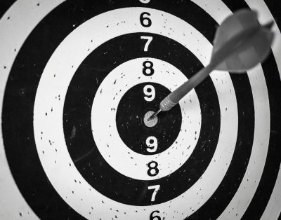 a black and white dartboard